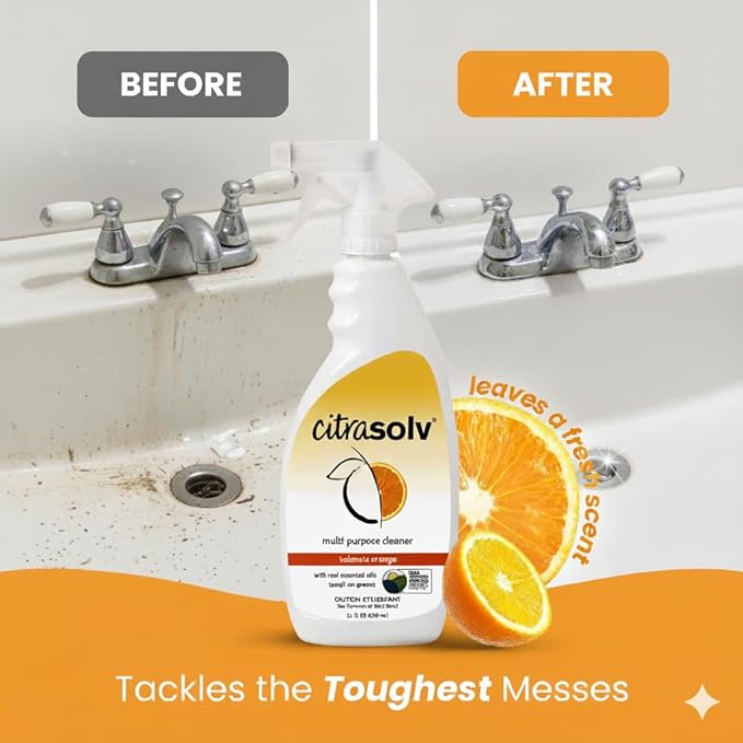 Citra Solv All Purpose Cleaning Spray – Powerful Citrus Degreaser for Kitchen & Bathroom, Multi-Surface Cleaner, No Harsh Chemicals, Valencia Orange 22oz