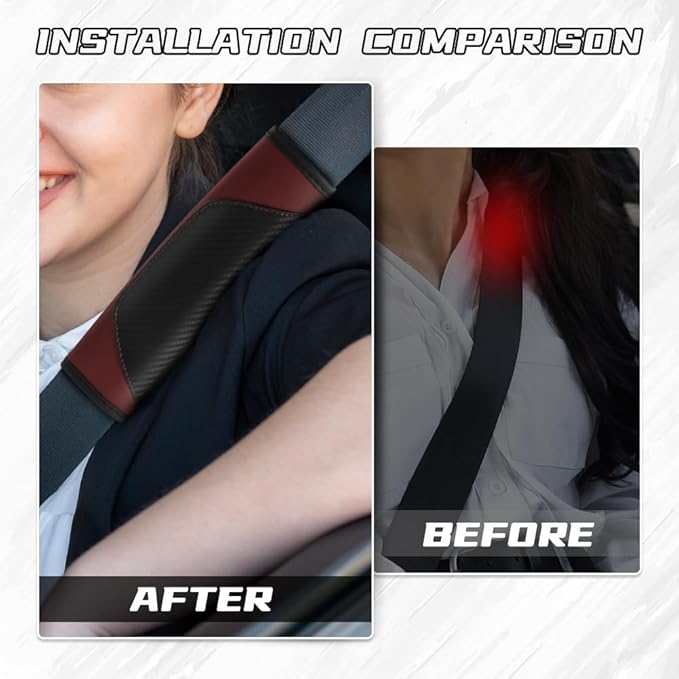 2PCS Car Seat Belt Cover Pad, Soft Carbon Fiber Leather Seatbelt Shoulder Protector for a More Comfortable Driving, Universal Safety Belt Strap Cover to Protect Your Neck (Wine Red)