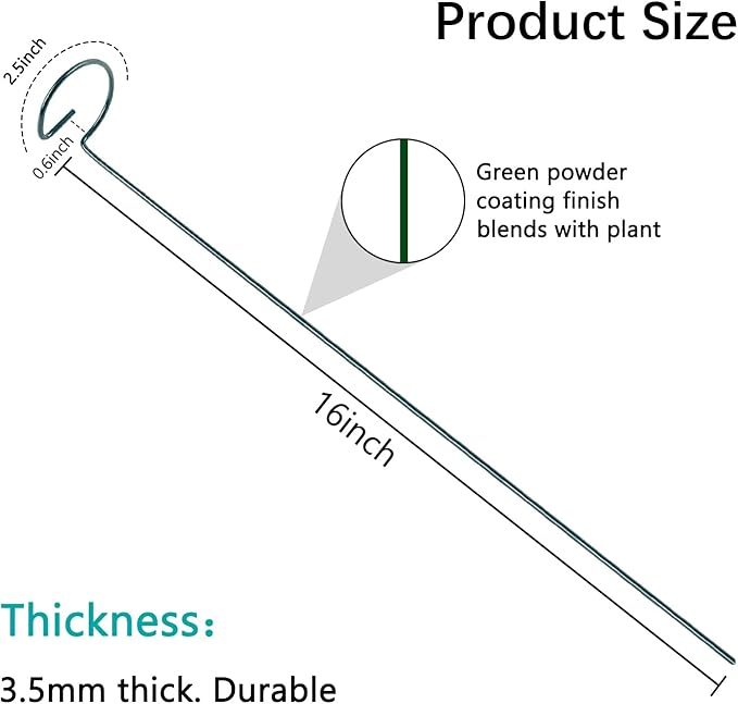 12 Pack 16 Inch Plant Support Stakes, Metal Single Stemmed Flower Support Hoops, Garden Plant Stakes Plant Props for Amaryllis, Orchid, Lily, Rose, Peony, Tomatoes, Gladiolus