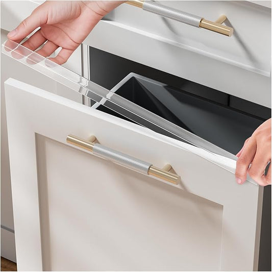 12 Pack Cabinet Protectors for Kitchen Cabinets, 18" Length Clear Cabinet Door Protector Edge Guard 3/4" Thick for Kitchen Drawer Fronts, Slip-On Plastic Edge Guard to Protect Sink & Trash Drawer