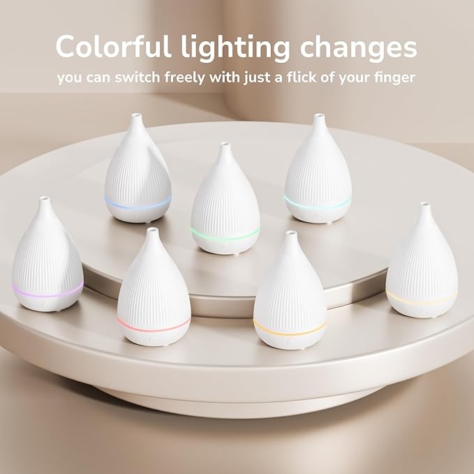 Ultrasonic Essential Oil Diffuser, Home Fragrance Aroma Diffuser with Auto Shut-Off, Color Change Night Light & Ultra-Quiet Operation, BPA-Free Portable Aromatherapy Humidifier for Home (White-2)