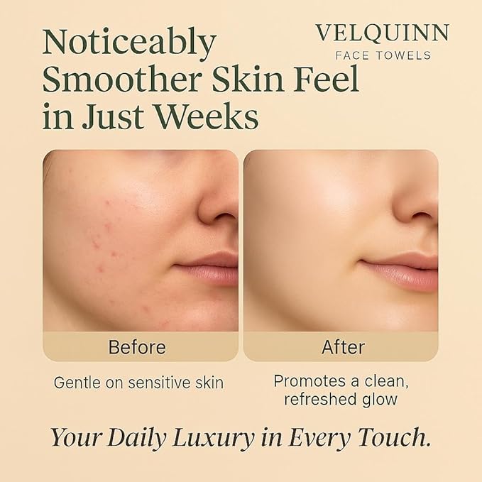 Velquinn Disposable Face Towels -50 Count XL, Double-Side Design, Ultra-Soft & Organic, Eco-Friendly Materials, Perfect for Daily Use, Travel, Makeup Removal, Home & Gym Skincare with facial towels