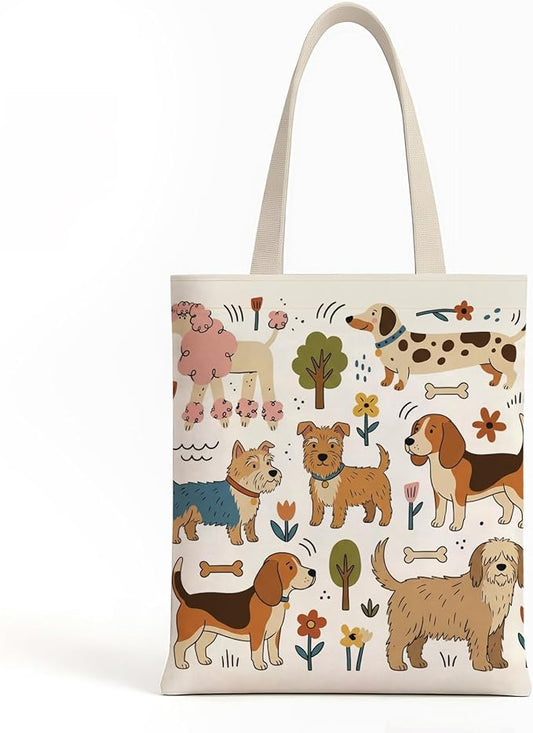 MOLOVA】Printed Canvas Tote Bag for Women - Inner Zipper Pocket & Magnetic Closure, Versatile Hand Shoulder Carry, 15x16 Inch Large Capacity for Work Travel Shopping, Dog