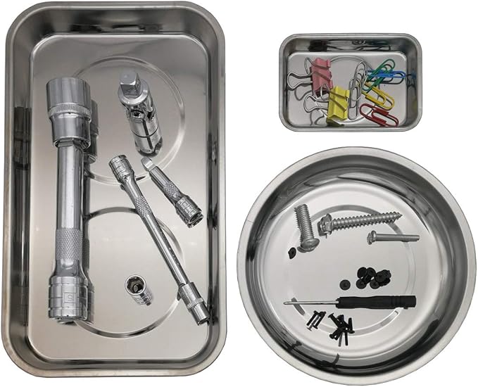 VASTOOLS Magnetic Tray Holder 3pc,for Socket Screw Nuts Bolts Metal Parts,Extra Strong Magnet,Thickened Tray,Stainless Steel