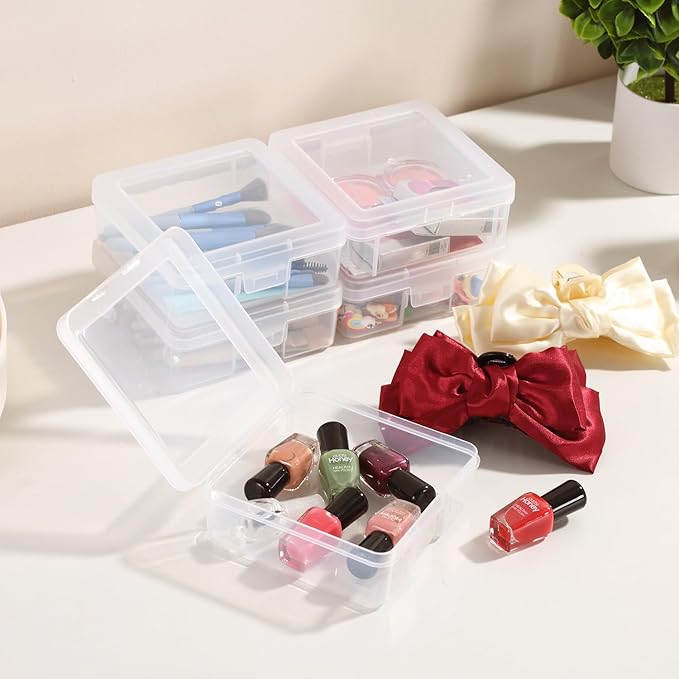 12 Pack Small Clear Plastic Storage Boxes with Lids, Craft Jewelry Life Item Organizer for Puzzles, Pens, Rings, Needle and Thread, Nail Polish, Remote Controls