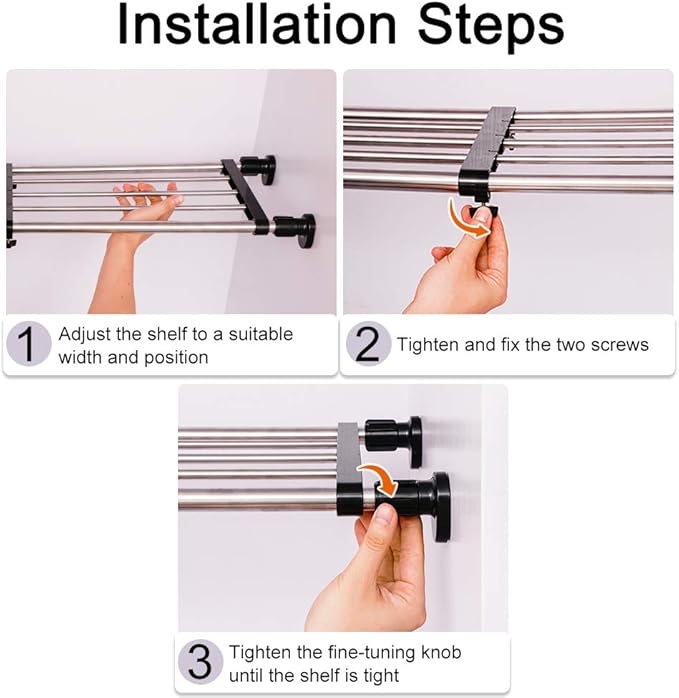 BAOYOUNI Expandable Closet Shelf Tension Rod Clothes Hanger Storage Rack Adjustable DIY Shelving Unit Cabinet Kitchen Bathroom Divider Separator Organizer, Black