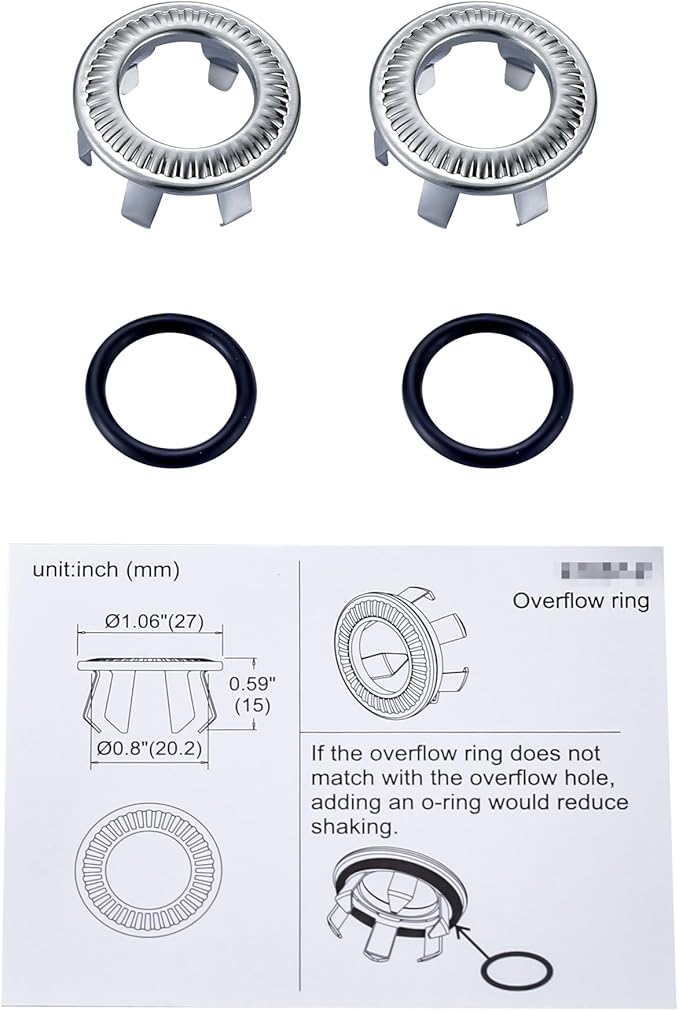 2 Pack Sink Overflow Ring, WOWOW Brass Sink Trim Overflow Cover Hole Insert Cap, Vanity Sink Trim Rings for Bathroom Kitchen Basin (Brushed Nickel)