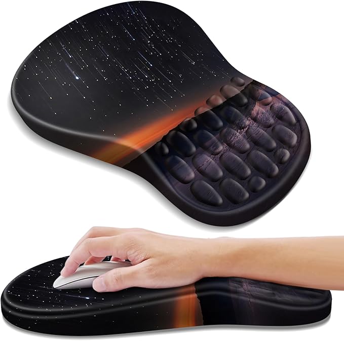 YIWEI Ergonomic Mouse Pad with Wrist Rest - Comfortable Office Mousepad with Memory Foam Wrist Support for Carpal Tunnel Relief, Mouse Pads with Non-Slip Base for Gaming and Home (Meteor)