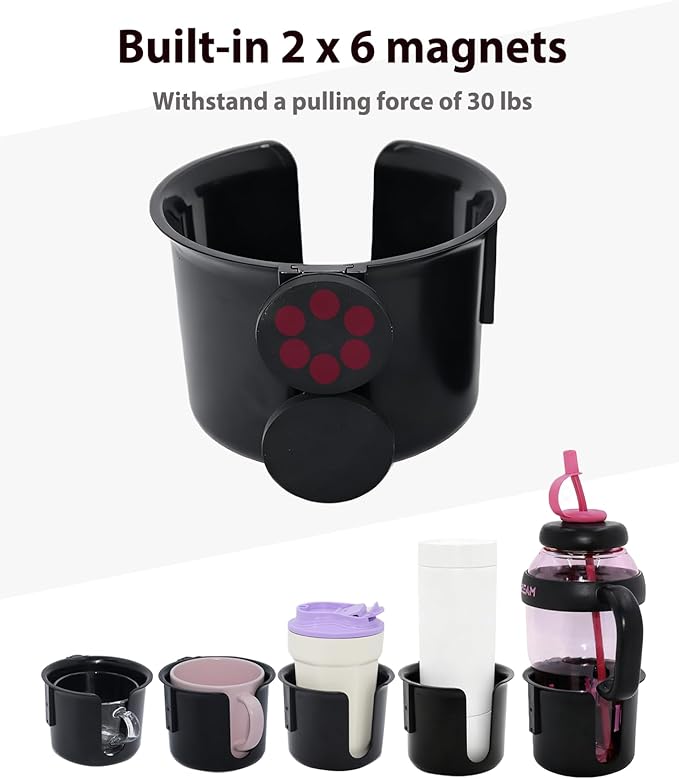 Magnetic Cup Holder, Dual Magnet Bottle Holder Fit 45oz Large Capacity, with Non-Slip Pad & Rubber-Coated Magnet Fits Metal Surfaces, Drink Holder for Tractor Mower Bus Forklift (Large)