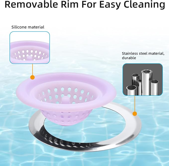 2 PCS Kitchen Stainless Silicone Sink Strainer, 4.5 inch Diameter… (Light Purple)