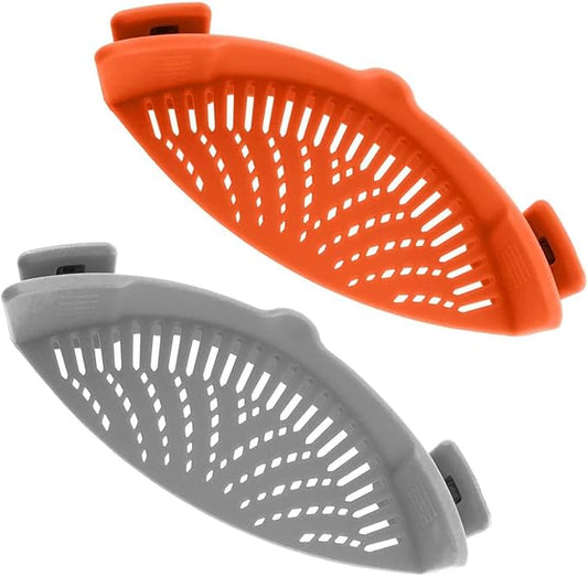 2 Pcs Clip on Strainer, Pot Strainer for Pasta Meat Vegetables Fruit, Silicone Strainers - Fit All Pots and Bowls.