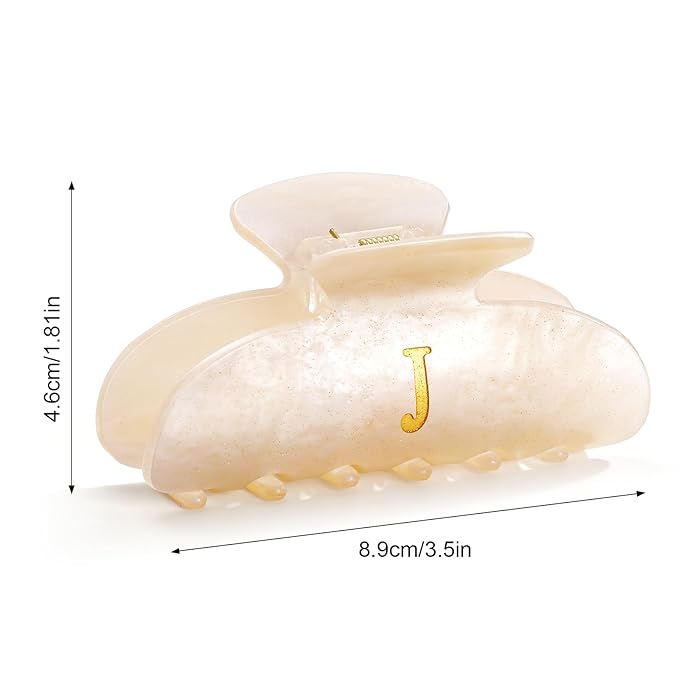 CWJCYTNSN 2 PCS Hair Claw Clips for Women Hair Clips Glitter Letter Claw Clips Non-slip Elegant Initial Hair Claw Clip for Thick Thin Hair, Letter J