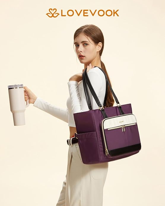 LOVEVOOK Lunch Tote Bag for Women, Work Bag with Insulated Lunch Compartment Laptop Bag Large Lunch Bag for Teacher, Daily
