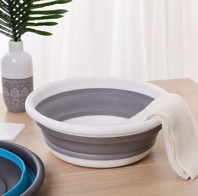 Ahyuan Collapsible Portable Wash Basin Dishpan 5L Kitchen Dish Pans Washing Basin Foldable Wash Dish Tub for Camping Supplies, Marine, Camper Accessories for Travel Trailers (Gray)