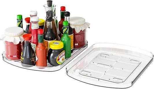 Yieach Clear Refrigerator Lazy Susan Turntable,15.7''x11.8'',Rectangular Fridge Turntable Organizer,Large Rotating Fridge Tray for Kitchen,Countertop,Pantry,Cabinet,Jars and Condiment Organizer,2 Pack