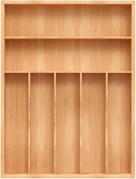 Unibambou Bamboo Utensil Drawer Organizer, Silverware Tray Organizer, Kitchen Drawer Organizer for Flatware Cutlery, Silverware Tray for Drawer (Natural, Large 16.5x12 Inch)