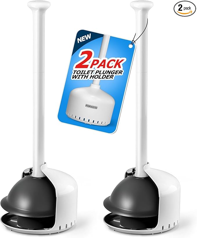 FORASTO 2Pack Toilet Plunger with Holder,Plungers for Bathroom with Holder,Heavy Duty Plunger with Cover,Bathroom Decor，Bathroom Accessories，Toilet Bowl Cleaners,Cream White