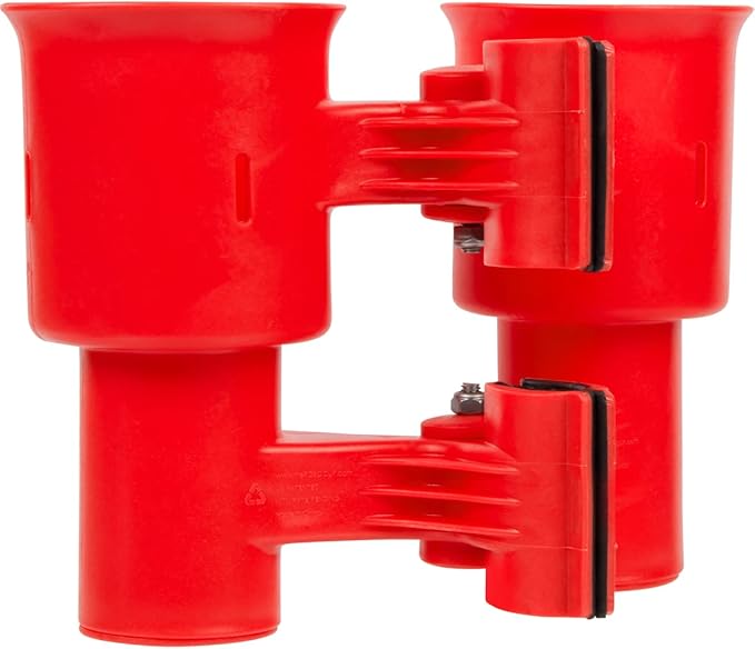 ROBOCUP, (Red), Patented Clamp On Boat Cup Holder |Multifunction Dual Drink Caddy for Fishing Poles, Tools, Net, Gaff |Portable Storage for Boating, Beach, Umbrellas, Golf Carts, Strollers