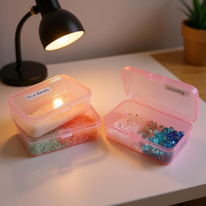 Goodma 12 Pieces Mini Rectangular Plastic Boxes Empty Storage Organizer Containers with Hinged Lids for Small Items and Other Craft Projects (Pink, 3.3 x 2.2 x 1 inch)