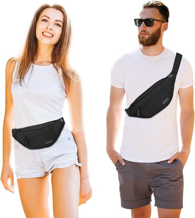MAXTOP Large Crossbody Fanny Pack with 4-Zipper Pockets, Gifts for Enjoy Sports Festival Workout Traveling Running Casual Hands-Free Wallets Waist Pack Phone Bag Carrying All Phones