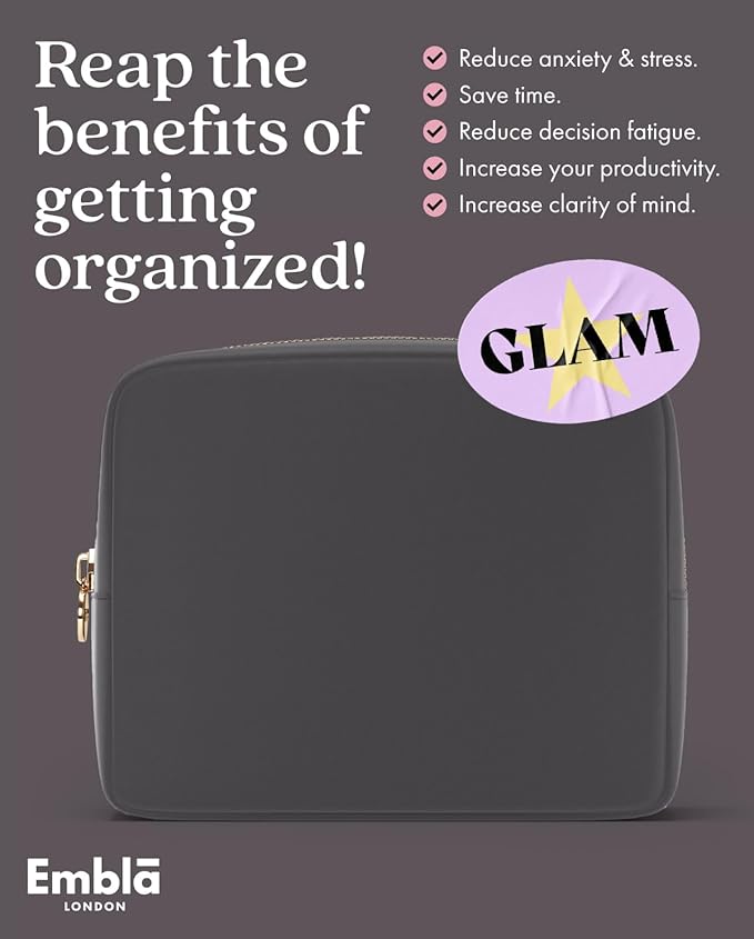 Embla Makeup Bag Travel Cosmetics Pouch and Toiletry Bag, Nylon Zipper Pouch Purse, Cute Make Up Organizer Storage Tote for Women Girls, Waterproof Travel Skincare Case, Large Makeup Bags, Grey