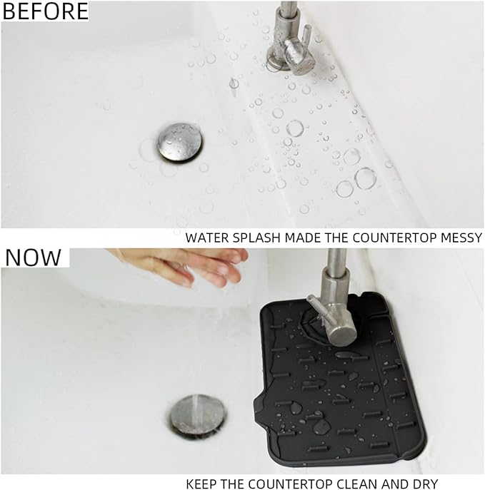 2-Pack Bytelive Silicone Sink Mat, Mini Sink Splash Guard and Soap Sponge Holder for Kitchen Countertop Protect with Self Draining Design (8.3" x 5.7", 2-Pack Black)