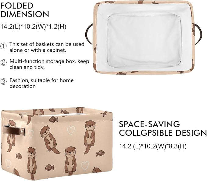 Aslsiy Storage Basket Cute Otter and Fish Nursery Bins Baby Box Canvas Clothes Shelf Basket Laundry Hamper Gift Basket for Home Dorm Closet 1 Pcs