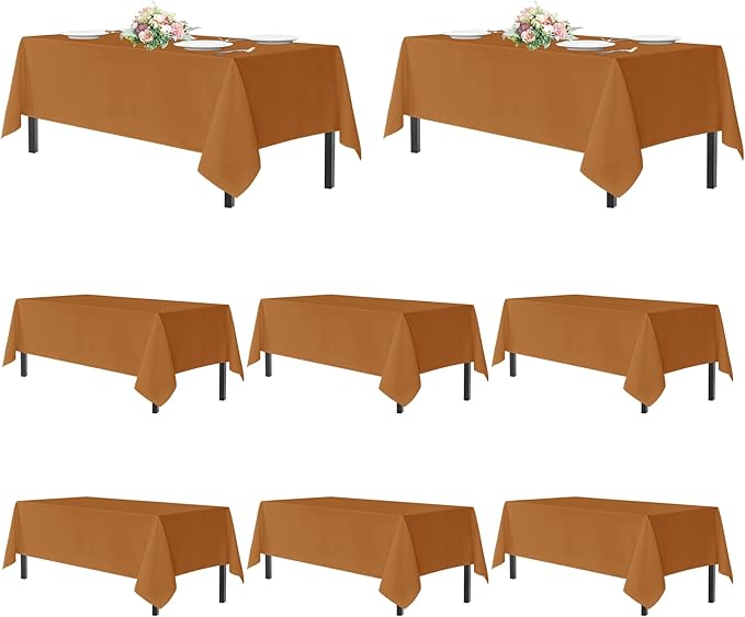 sancua Thanksgiving Tablecloths for 8 Foot Rectangle Tables, 8 Pack Light Brown - Washable Polyester Fabric Fall Table Cloth for Harvest Party, Birthday, Banquet Reception, 60x120 Inch Bronze