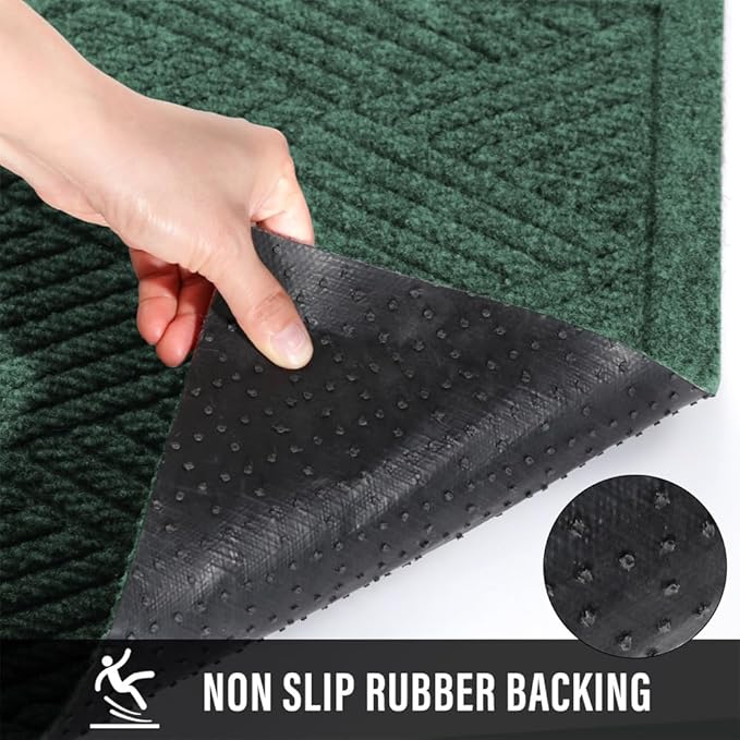 Sturdy Front Door Mat, Absorbent Muddy Dirt Resist Welcome Door Mats Outdoor Indoor, Stain and Fade Resistant, Non-Slip Rubber Backing Low Profile Doormat for Entryway, 36×24, Green