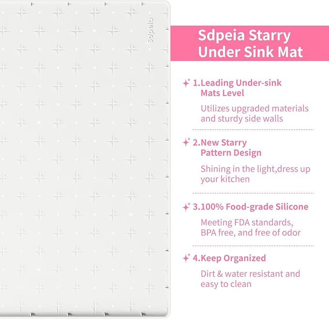 Sdpeia Under Sink Mat 22"×19" Waterproof Silicone Cabinet Liner & Sink Protector for Kitchen & Bathroom, Multi-Purpose Organizers Tray for Pets, Laundry, Cat Litter Mat, White
