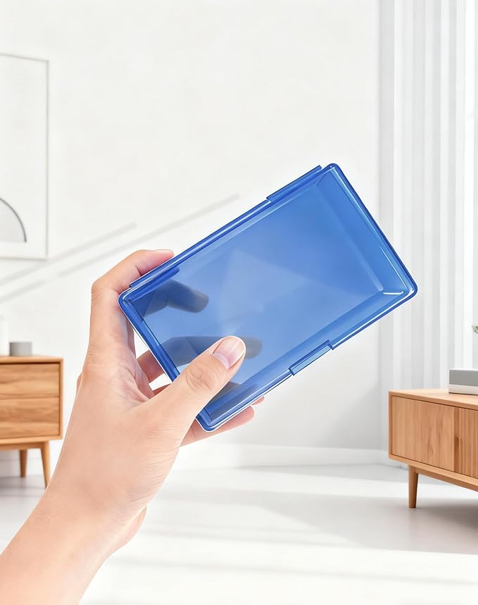 LJY 12 Pieces Rectangular Empty Mini Clear Plastic Organizer Storage Box Containers with Hinged Lids (5.3 x 3.1 x 1.2 inch, Blue)