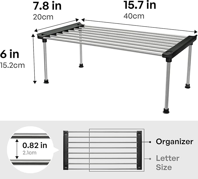carrotez Cabinet Organizer Shelf, Set of 2 Stackable Kitchen Counter Shelves, Kitchen Cabinet Organizers and Storage, Pantry Storage Shelf Organizer, 15.7 x 7.8 x 6.1 - Black
