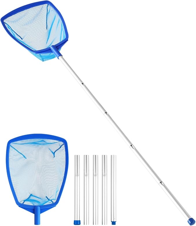 Pool Skimmer - Pool Skimmer Net with 5 Section Adjustable Telescopic Aluminum Pole, 23''- 60'', Pool Net Skimmer Rake with Ultra Fine Mesh , Pool Leaf Skimmer for Swimming Pools, Spas, Hot Tubs