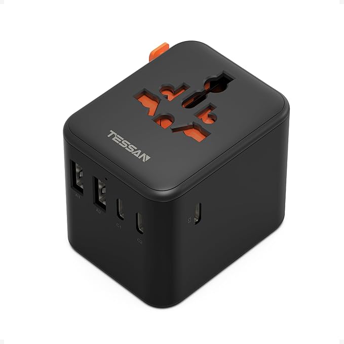 TESSAN Universal Travel Adapter 28W, International Power Adapter with 5 USB Ports (3 USB C), Travel Plug Adapter Worldwide for US to Europe UK France Germany Spain Australia (Type C G A I), Black
