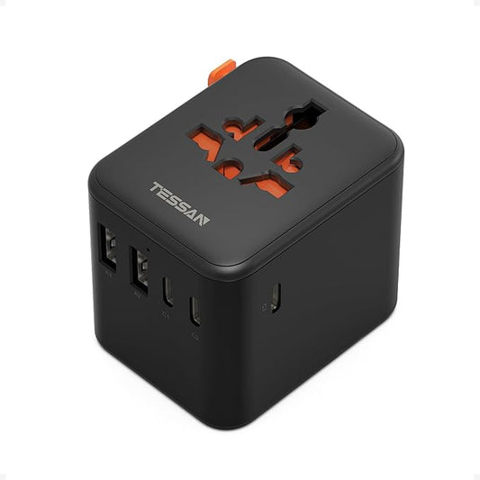 TESSAN Universal Travel Adapter 28W, International Power Adapter with 5 USB Ports (3 USB C), Travel Plug Adapter Worldwide for US to Europe UK France Germany Spain Australia (Type C G A I), Black