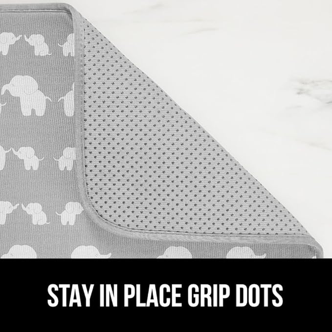 GORILLA GRIP Ultra Water Absorbent Microfiber Dish Drying Mat, 18x24, Quick Dry Thick Mesh, Slip Resistant Pad for Sink Dishes or Under Rack, Kitchen Counter Accessories, Machine Wash Mats, Elephants