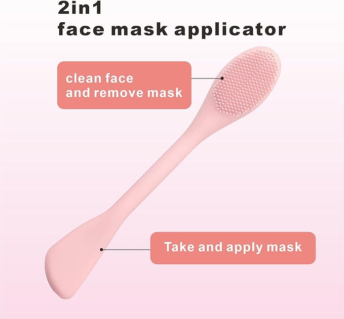 Silicone Face Scrubber Mask Applicator for Nourishing, Pore Deep Cleaning, Blackhead Remover & Exfoliator -No-Slip Long Handle, Gentle Face Massage,Daily Skin Care Tool for Women & Men (Pink)