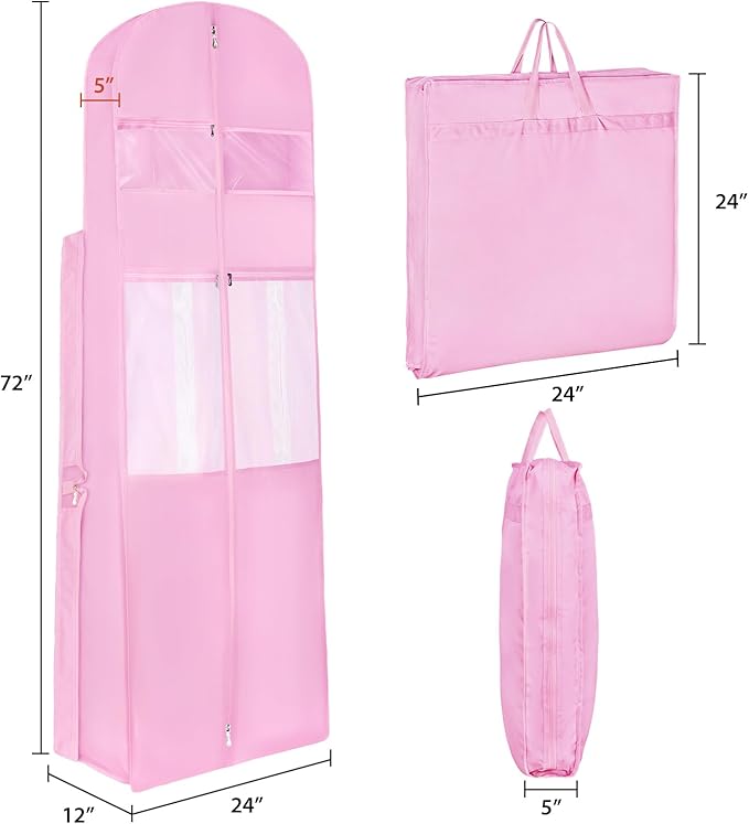 Zilink 72" Wedding Dress Garment Bag Bridal Gown Garment Bag Wedding Dress Travel Bag with 12”Gusseted and Accessory Pockets for Wedding Dress, Puffy Gowns [Upgraded Version]
