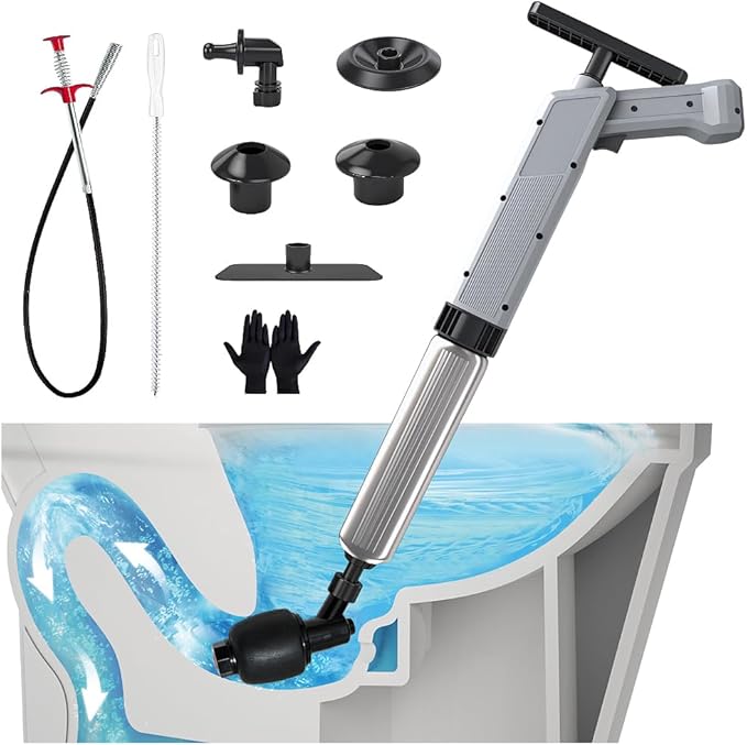 Toilet Plungers for Bathroom Heavy Duty, High Pressure Toilet Auger Air Drain Blaster with Real-Time Toilet Snake Drain Clog Remover,Toilet Unclogger Tool,Sink Shower Tubs Plumbing Clogs (Gray)
