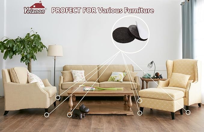 Yelanon Felt Furniture Pads -48 Pcs 1.5" Premium Felt Pads for Chair Legs Furniture, Floor Protectors for Hardwood Floors,Brown