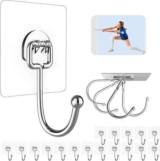 20 Pack Large Adhesive Hooks for Hanging Heavy Duty 44 lb(Max), Self Adhesive Sticky Hooks Waterproof Stainless Steel Wall Hook for Home Bathroom Shower Kitchen Outdoor Utility Hooks