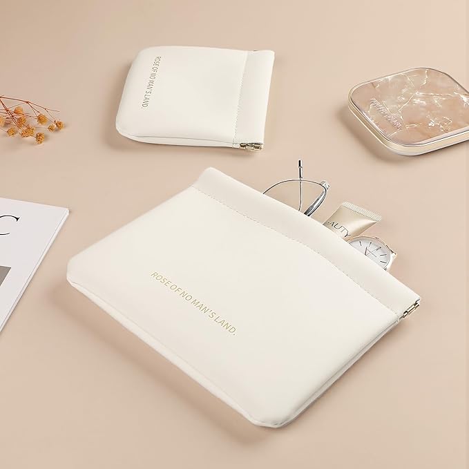 2pcs Small Pouches for Purse, Self-closing Mini Makeup Bag, Organosilicon Super Fiber Leather Coin Purse for Women Travel Pouch Small Cosmetic Bag| Lipstick, Jewelry, Change, Card (Cream)