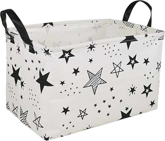 KUNRO Rectang Storage Basket Gift Shelf Basket Storage Bin, Nursery Basket Organizer Box for With Handles for Room Deco (Star)