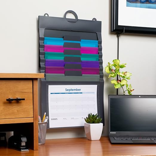 SMEAD Cascading Wall Organizer Gen 2, 6 Pockets, Letter Size, Gray/Jewel Pockets (92063)