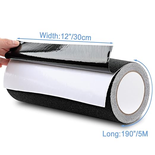 Anti Slip Tape, High Traction, Strong Grip Abrasive, Not Easy Leaving Adhesive Residue, Indoor & Outdoor (12" Width x 190" Long, Black)