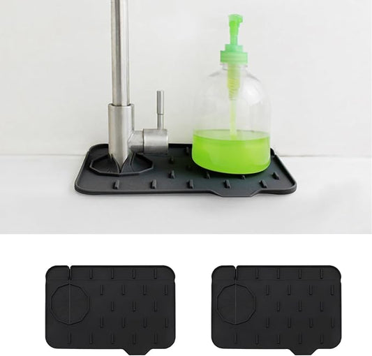 2-Pack Bytelive Silicone Sink Mat, Mini Sink Splash Guard and Soap Sponge Holder for Kitchen Countertop Protect with Self Draining Design (8.3" x 5.7", 2-Pack Black)