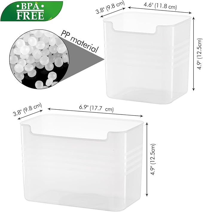 Poeland Refrigerator Organizer Box, Fridge Side Door Storage Containers Plastic Translucent Set of 5 (2M+3S)