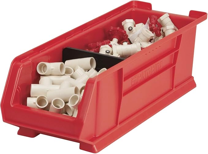 Akro-Mils 30284 Super-Size AkroBins Plastic Storage Bins, Space-Saving Stackable Bins for Garage, Classroom, Warehouse Organization, 24-Inch L x 8-Inch W x 7-Inch H, Red, 4-Pack