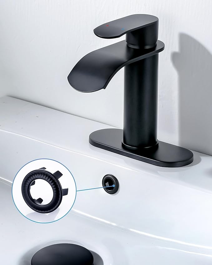 2 Pack Sink Overflow Ring, WOWOW Brass Sink Trim Overflow Cover Hole Insert Cap, Vanity Sink Trim Rings for Bathroom Kitchen Basin (Matte Black)