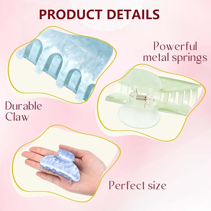 8 Pcs Large Acrylic Hair Claw Clips for Women Non-slip Strong Hold Hair Jaw Clamps for Thick Thin Hair Cute Stylish French Hair Accessories